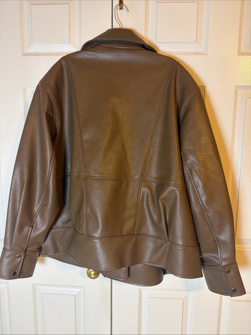 Ashley Graham Brown Faux Leather Moto Jacket Womens 2X Asymmetric Zip $240 NWT - Picture 4 of 14